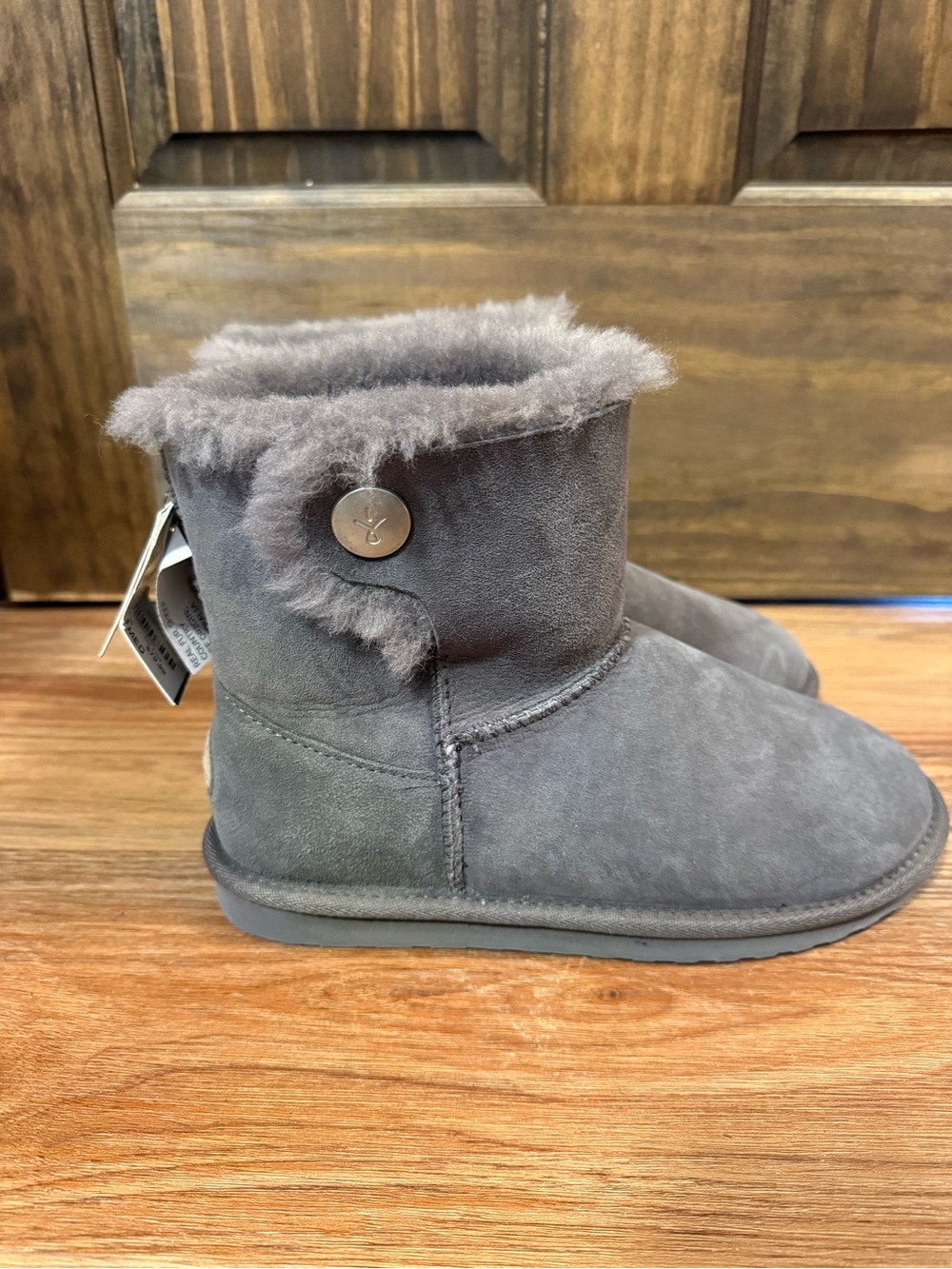 Emu Charcoal Short Shearling Button Winter Boots